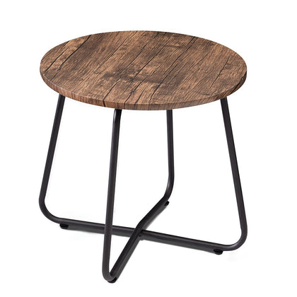 Vecelo round outdoor side table with wood top, ideal for indoor-outdoor use