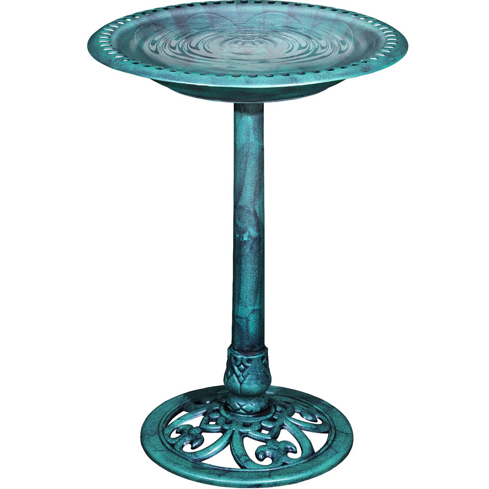 VECELO bird bath pedestal in green finish enhances garden decor.