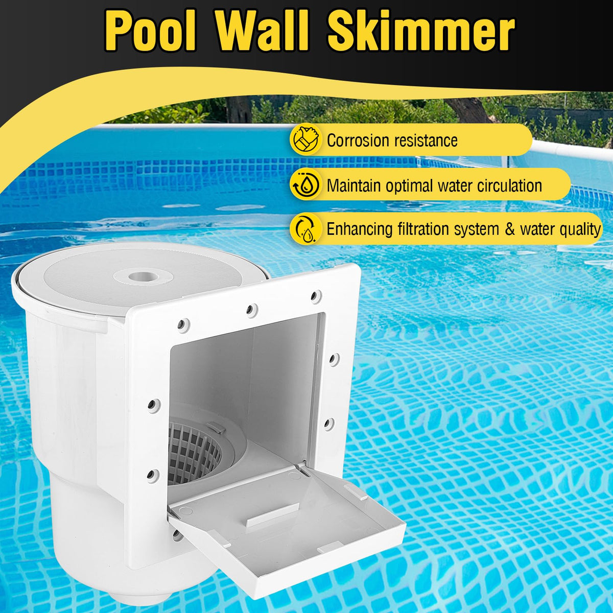 VECKYJL standard thru-wall skimmer installation aligns with pool wall