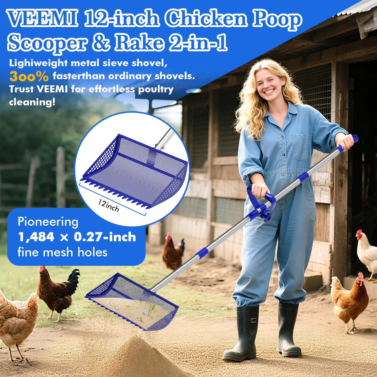 VEEMI adjustable-handle sections allowing 35, 47, or 65 inches reach.