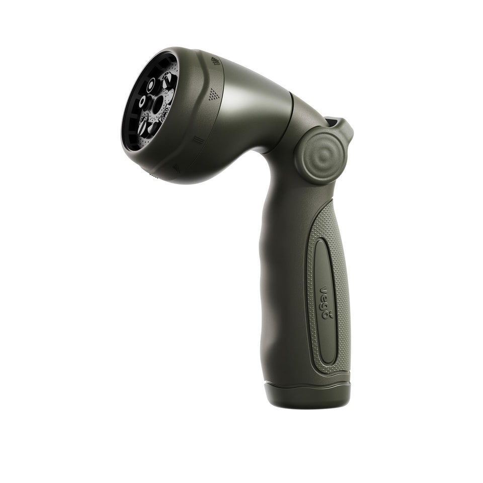 Vego garden hose nozzle with nine spray patterns for versatile watering tasks
