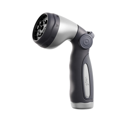 Vego garden hose nozzle with nine spray patterns for versatile watering tasks.