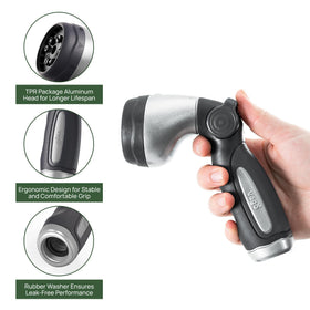 Vego garden hose nozzle anti-slip handle for a comfortable, secure grip.