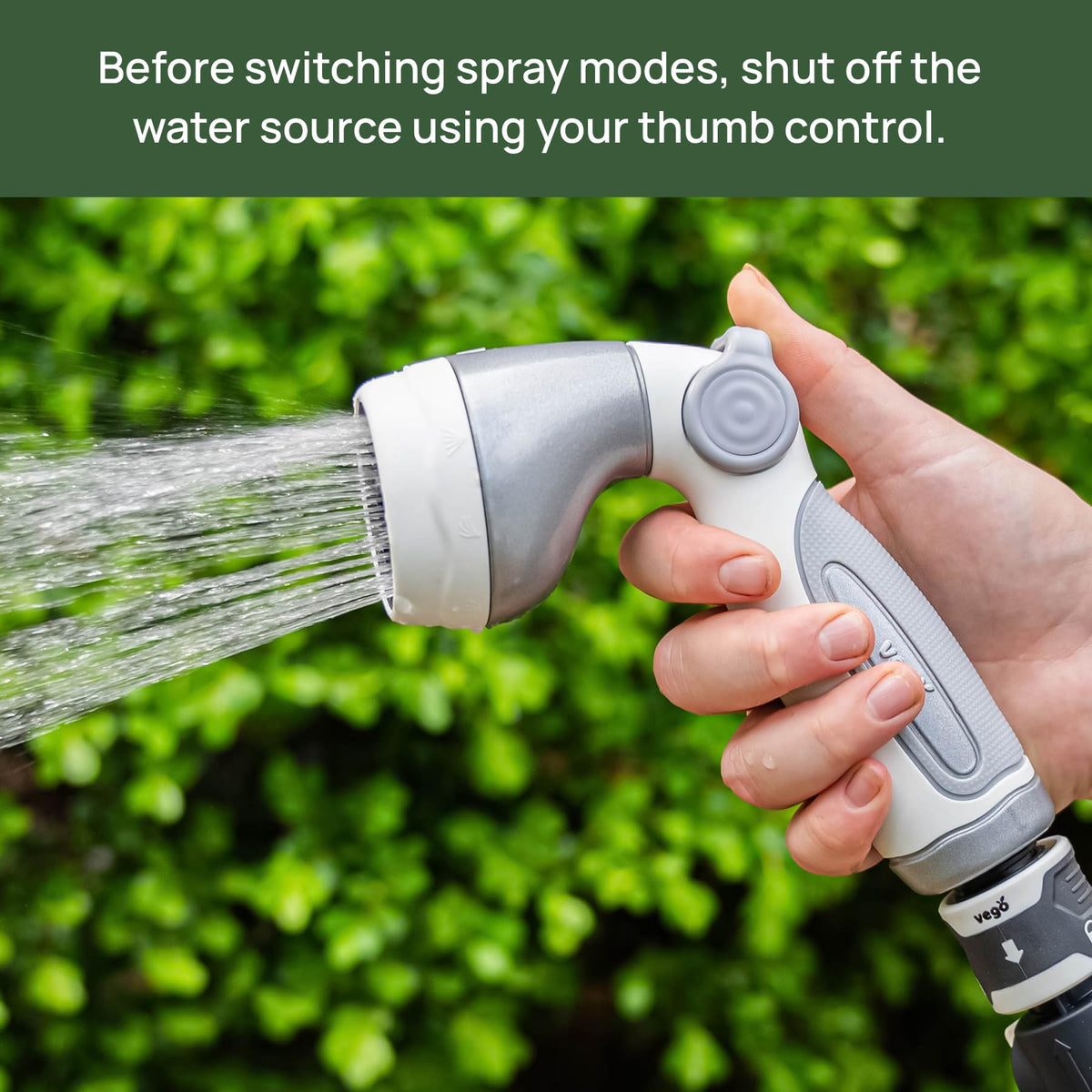 Vego garden hose nozzle suitable for gardening, lawn care, and cleaning with high-pressure spray.