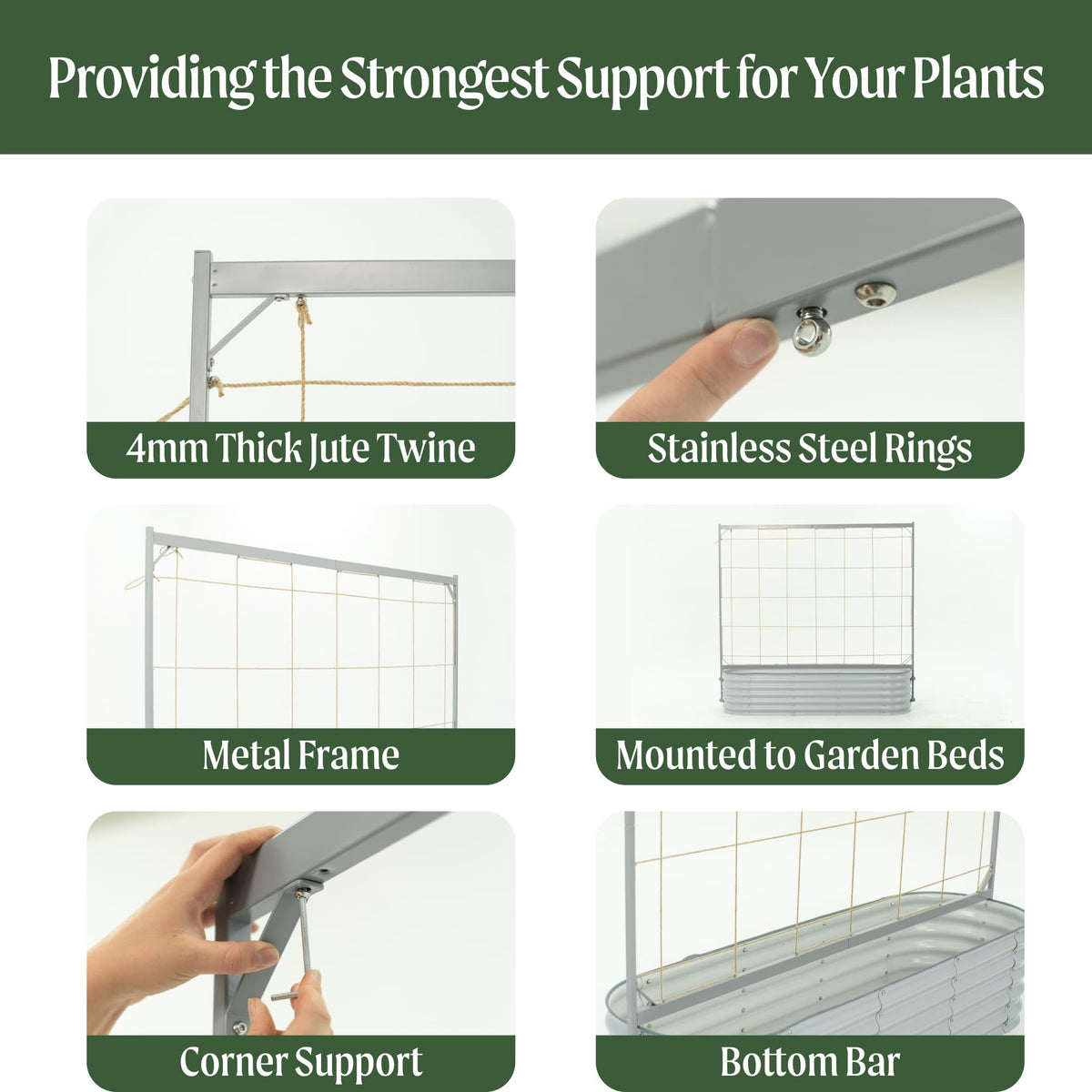 Vego Garden multiple support options: weave, netting, and string.