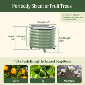 Vego Garden olive-green planter with wheels for simple transport.