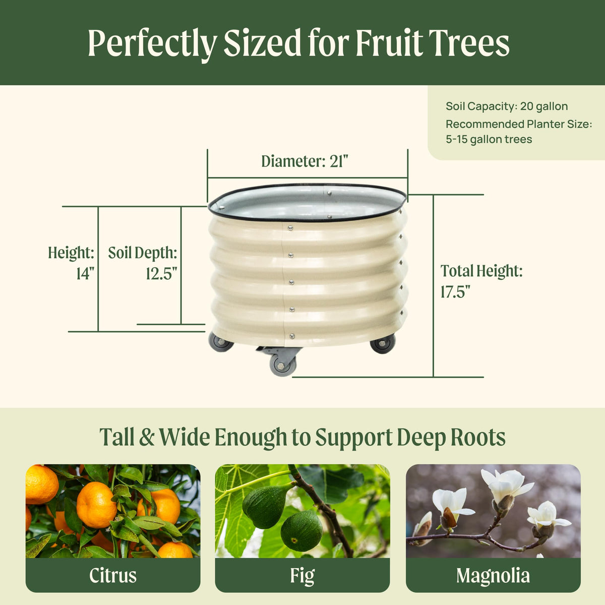 Vego Garden wheeled planter with locking wheels stays put for stability.
