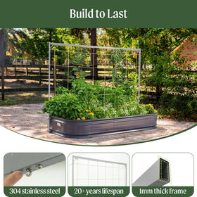 Vego Garden zinc-aluminum-magnesium coated frame withstands outdoor weather.