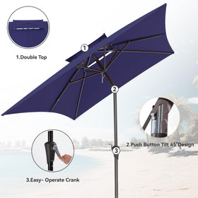 VEGOND navy rectangle umbrella open crank demonstrates easy setup
