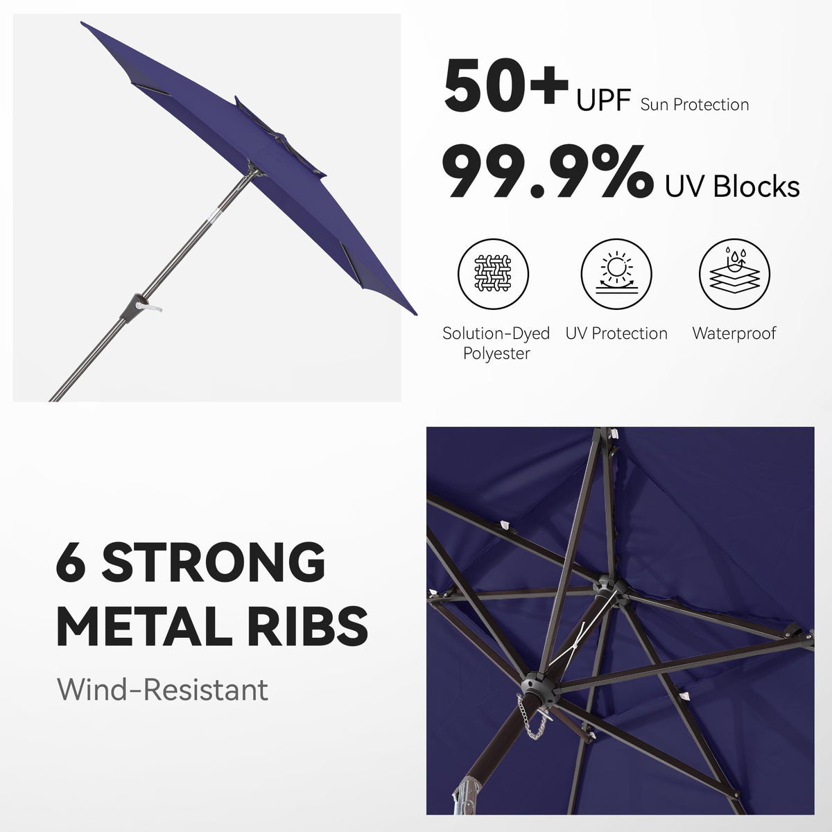 VEGOND navy rectangle umbrella tilt feature for adjustable sun protection