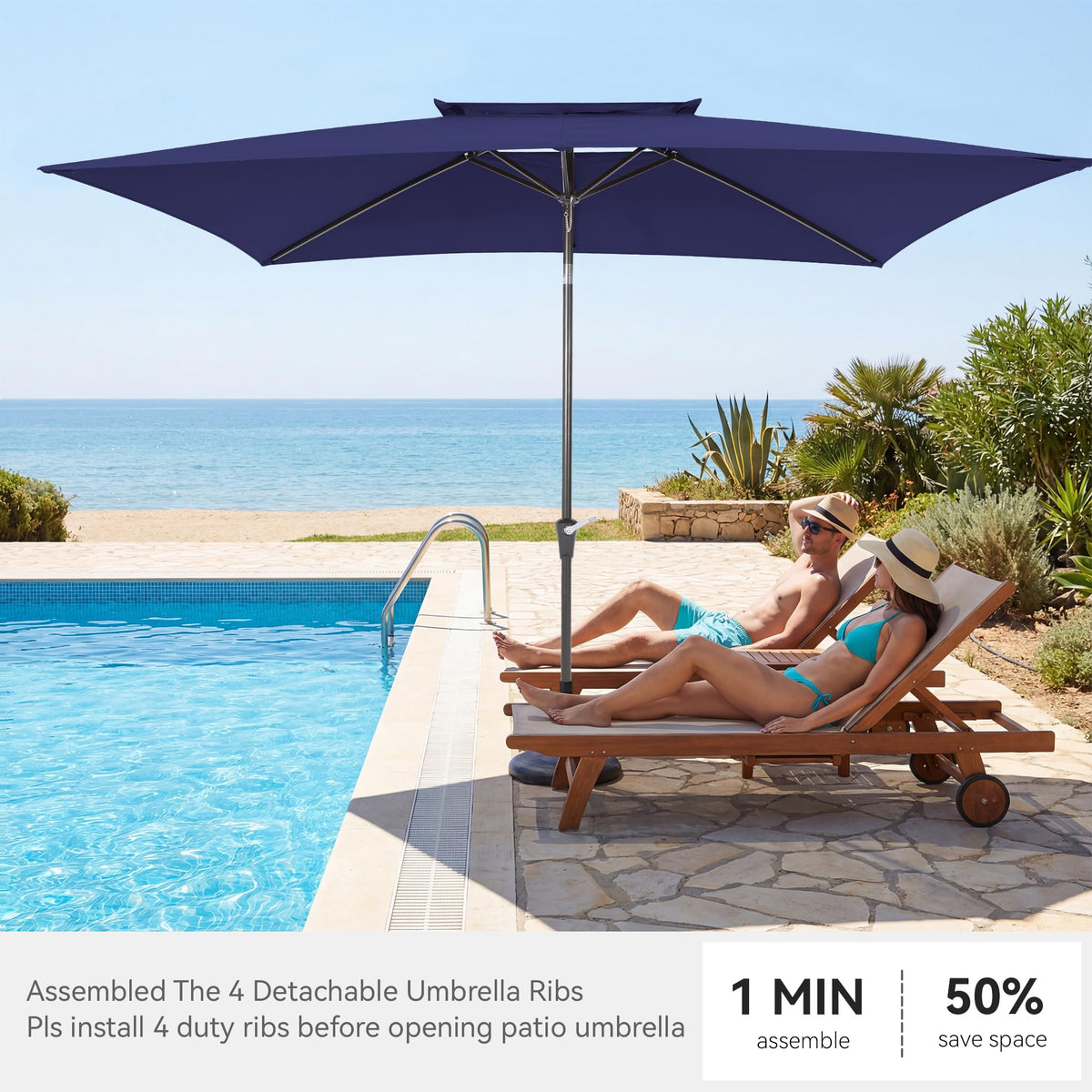VEGOND navy rectangle umbrella top vent for improved airflow