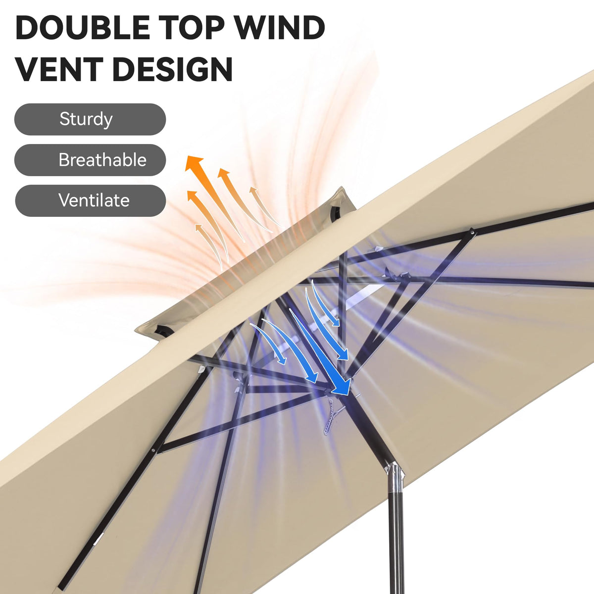 VEGOND double-tier vent promotes airflow and stability during breezy patio sessions.