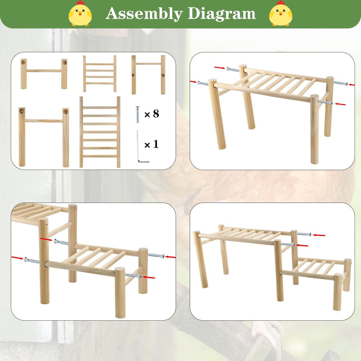 Vehomy higher ladder on the perch supports easy climbing.