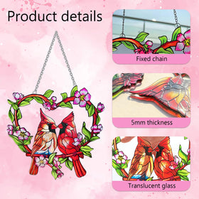 Velaboll cardinal décor for home—vibrant stained glass window ornament for sunlit spaces.