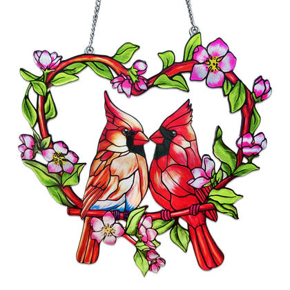 Velaboll stained-glass cardinal suncatcher in 10-inch size brightens windows with colorful light.