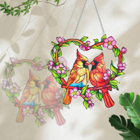Velaboll UV-printed stained glass cardinal suncatcher delivers rich color and fade resistance.