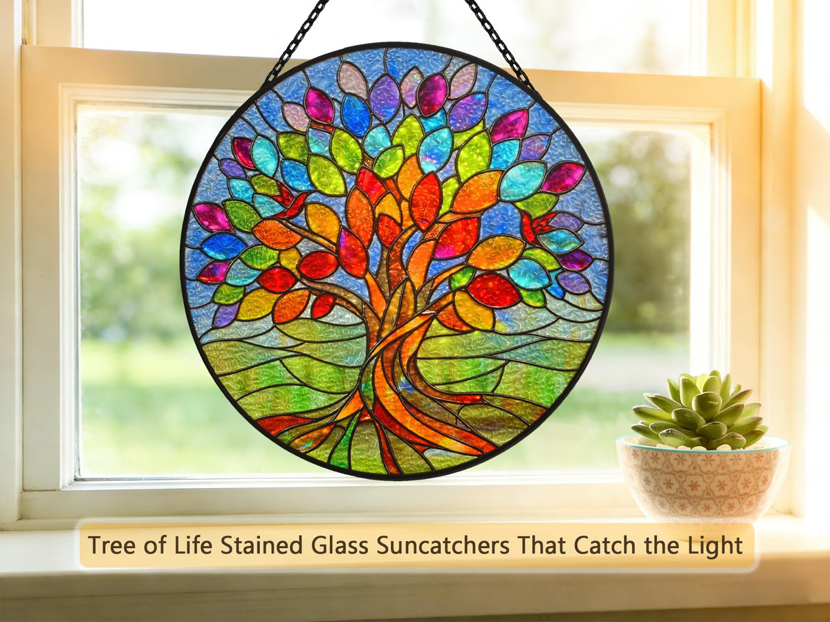 Velasyart stained glass suncatcher double-sided light transmission for windows.