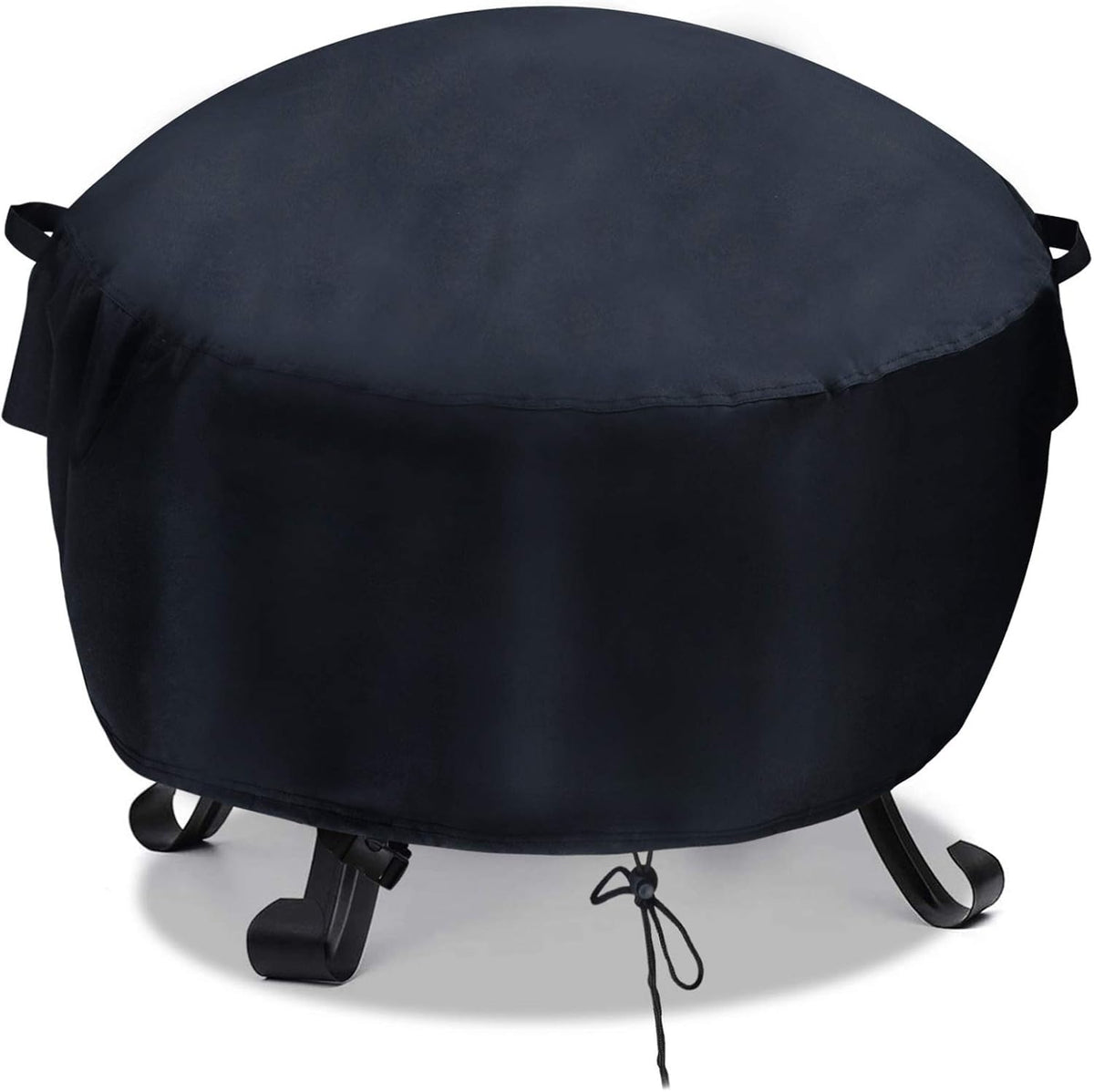 Velfree 26-inch round fire pit cover shielding a round pit from weather and debris