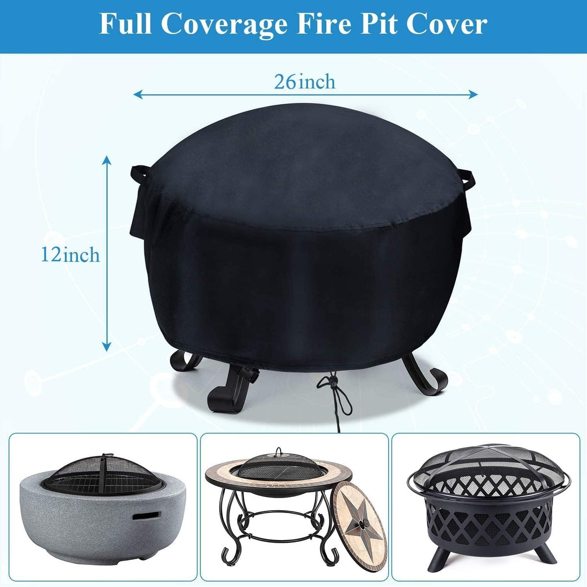 Velfree windproof drawstring keeps the 26-inch fire pit cover secure in wind