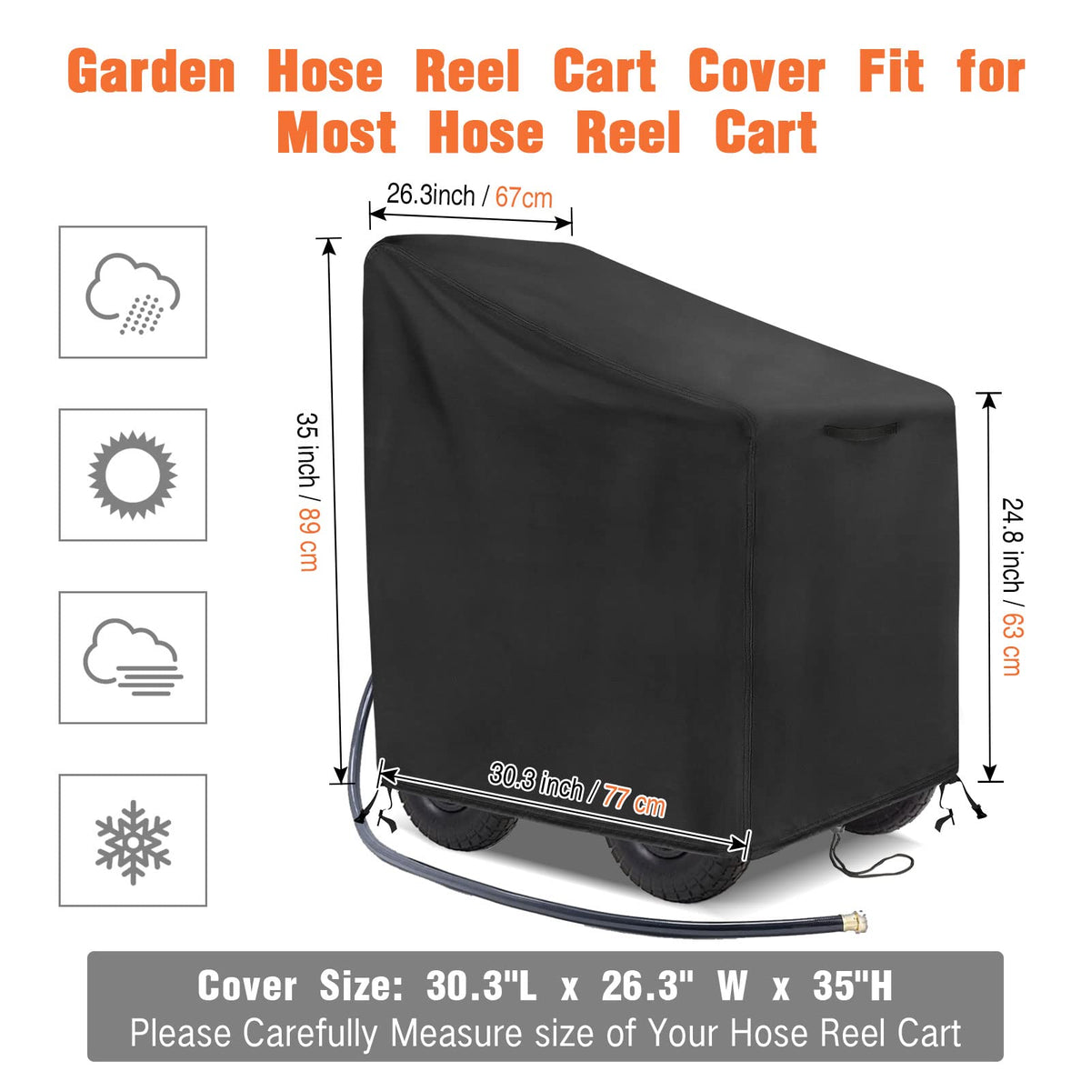 Velfree windproof buckles secure the cover on a garden cart