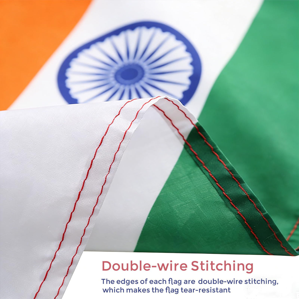 VELIFFCO Indian flag polyester fabric detail, wrinkle-resistant and easy to handle