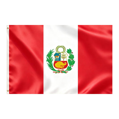 VELIFFCO Peru flag 3x5ft waving on a flagpole for quick outdoor display.