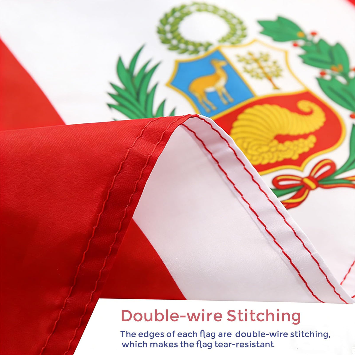 VELIFFCO polyester Peru flag resists wrinkles for durable reuse.