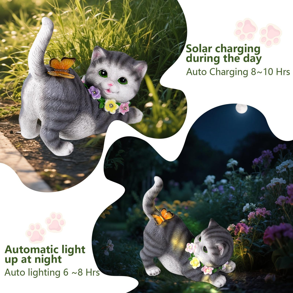 VelluraCove cat garden statue with flowers detail for vibrant yard decor.