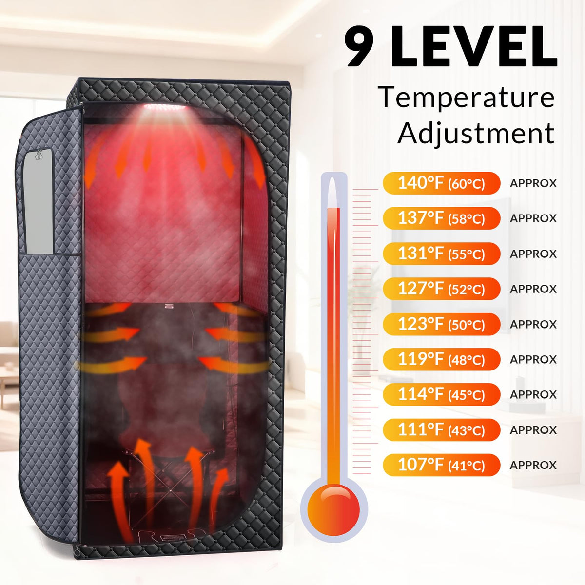 Veloqore Dry Infrared Sauna interior offers spacious coverage for full-body sessions