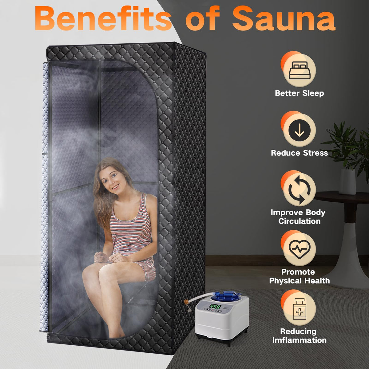 The Veloqore foldable sauna storage highlights lightweight portability for multi-room use.