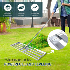 Veltec Lawn Leveling Rake with 78-inch handle for ergonomic reach.