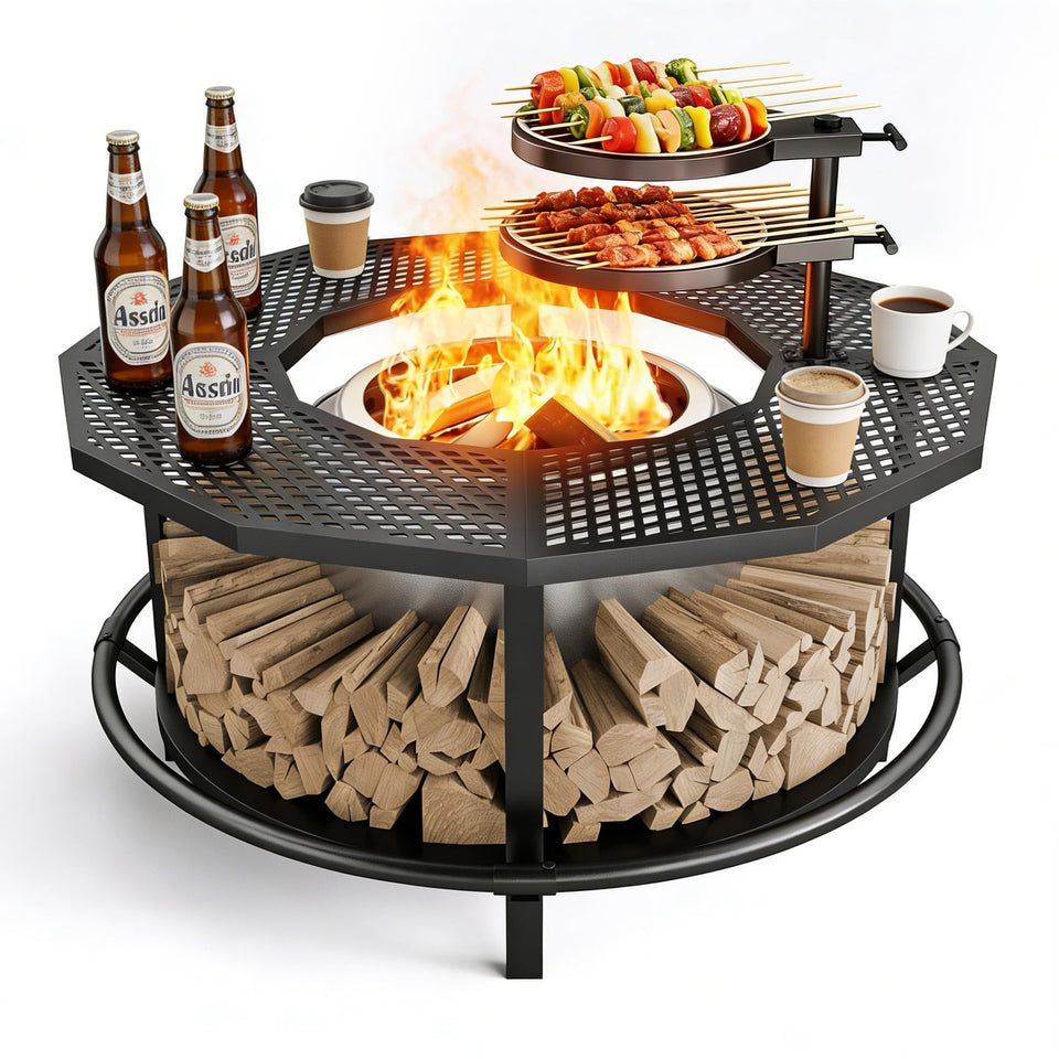 VELUVIA fire pit surround tabletop 360° guard enhances safety around Bonfire and Ranger.