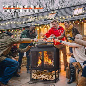 Veluvia fire pit with grill for quick outdoor cooking at gatherings.