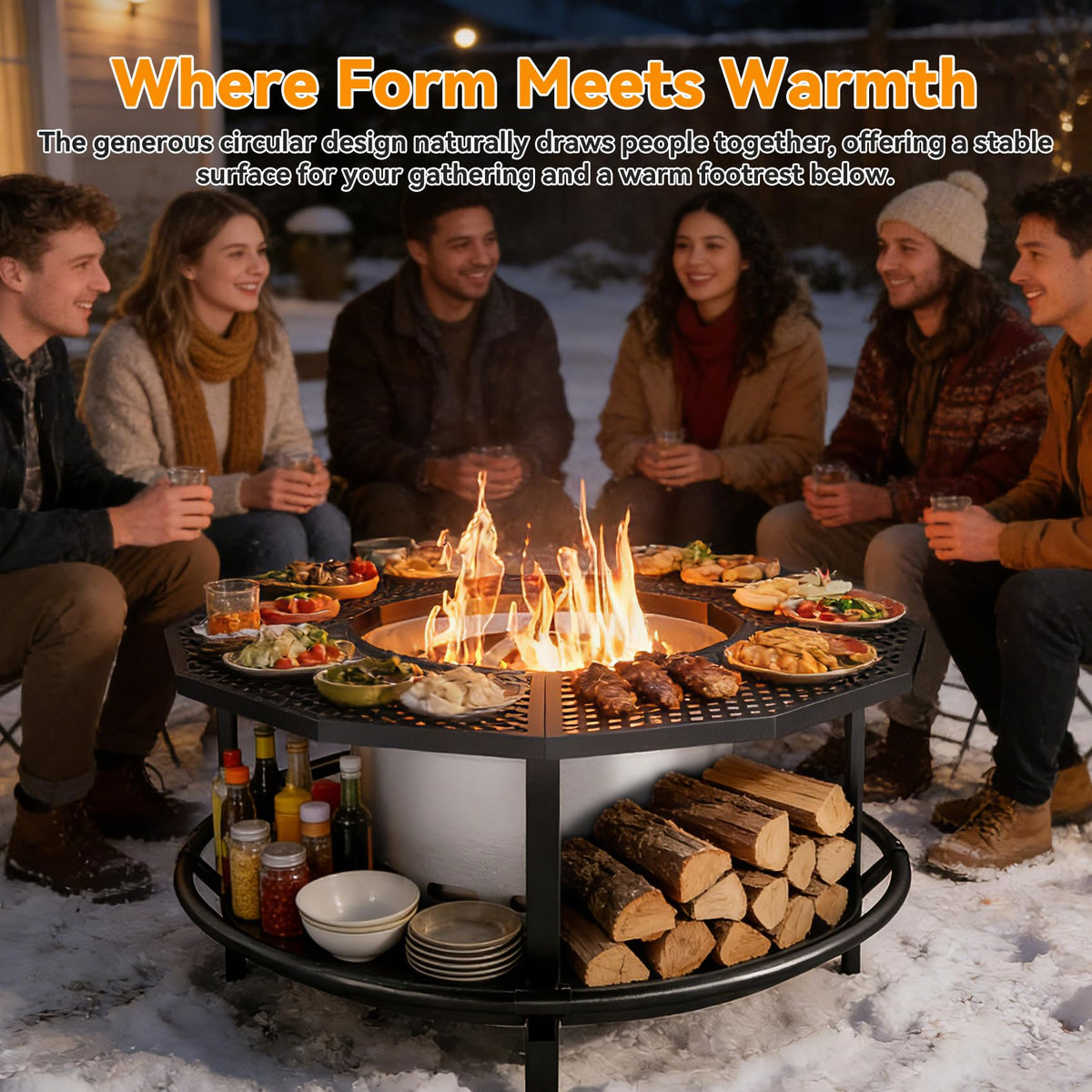 VELUVIA portable outdoor fire table setup for al fresco gatherings.