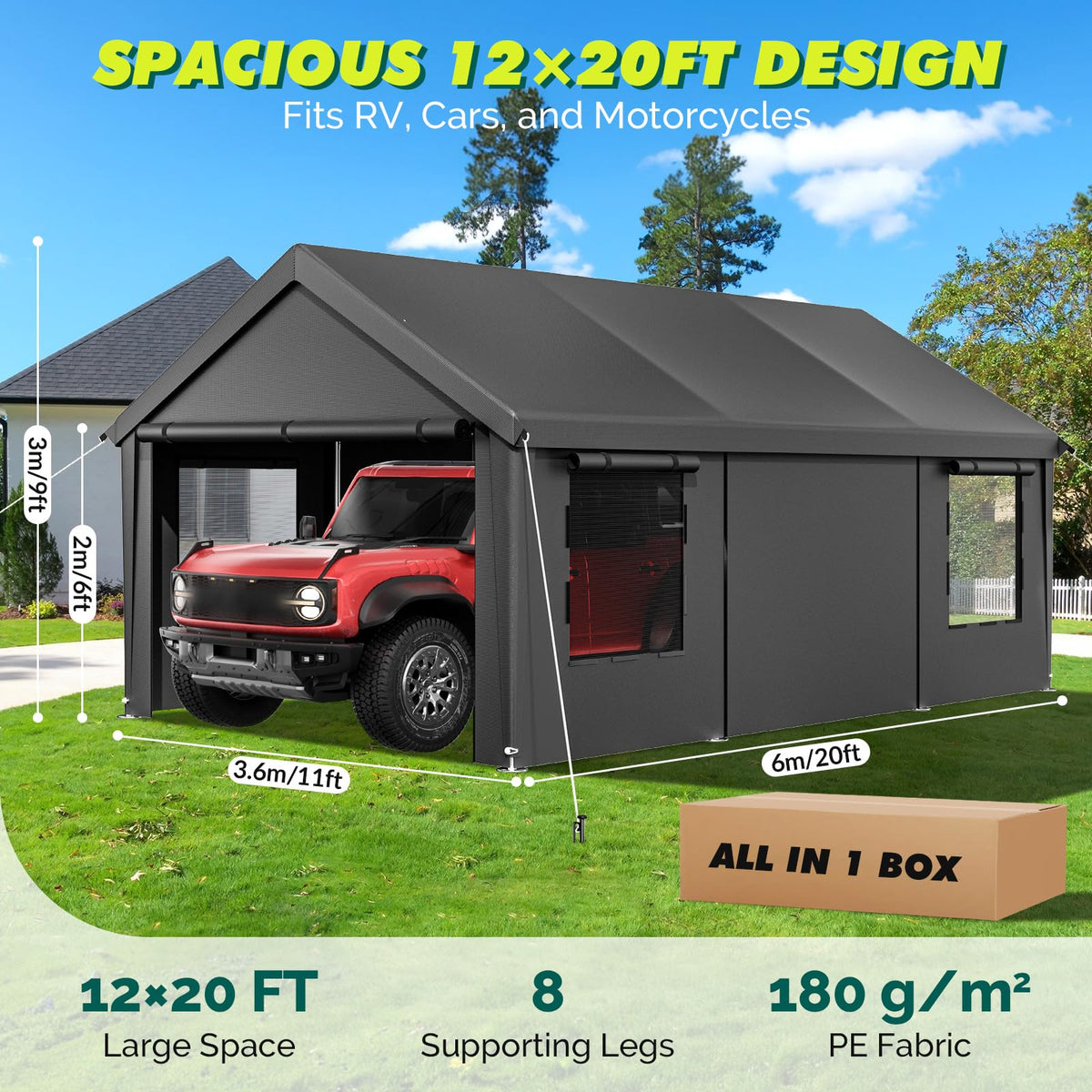 Velway carport galvanized frame supports a sturdy shelter against wind