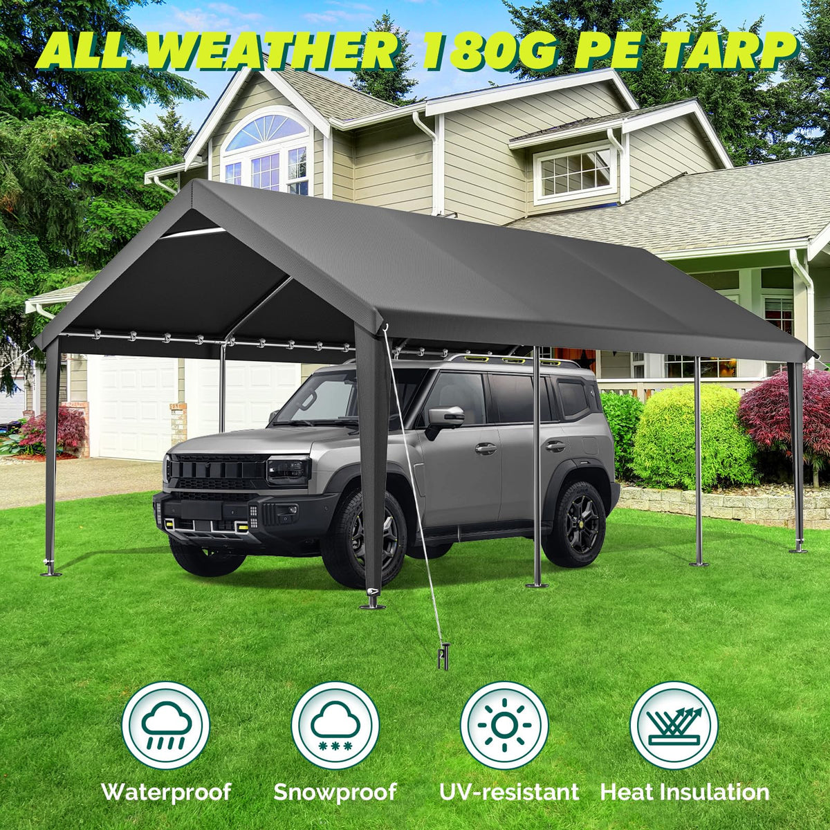 Velway carport 240 sq ft interior space fits cars, boats or tools