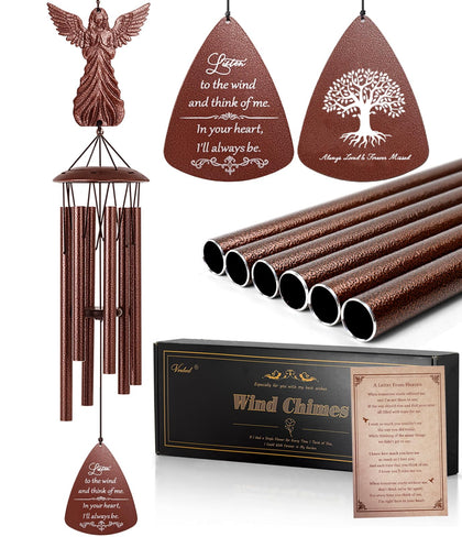 VenBeel Angel Memorial Wind Chime with angel topper, soothing garden sound for remembrance