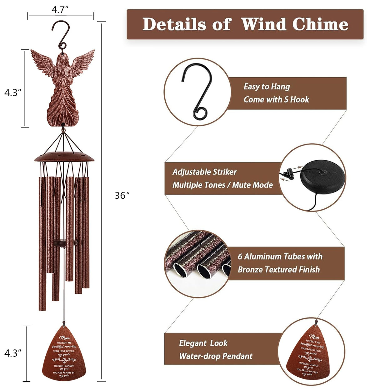 VENBEEL wind chime angel topper displayed for memorial display