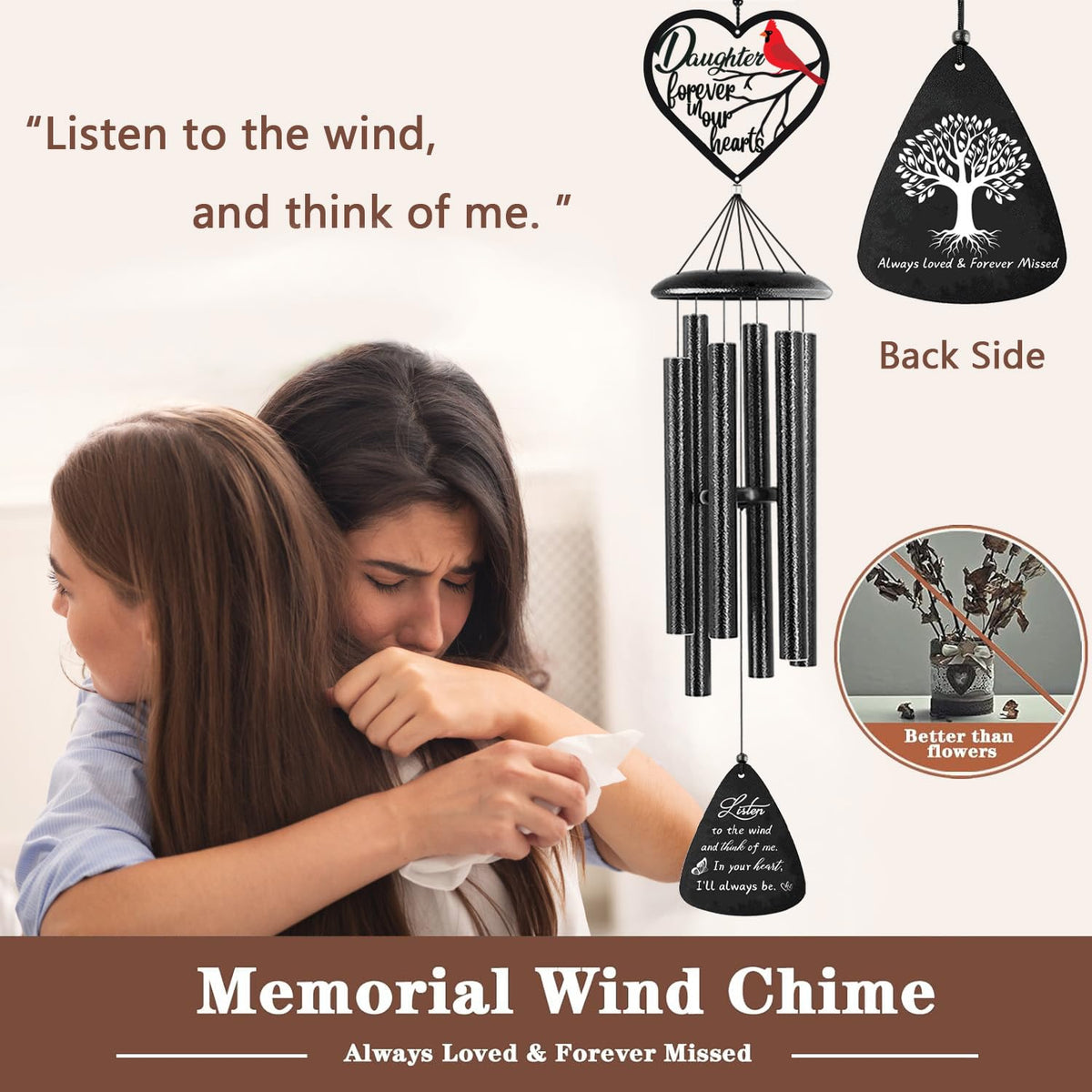 VENBEEL heart topper wind chime with cardinal bird conveys love and renewed hope.