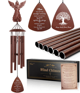 VENBEEL Mom Memorial Wind Chimes with angel topper outdoors for soothing memories