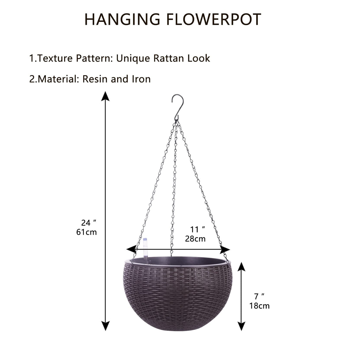 Vencer resin hanging planter with heavy-duty chain hanger