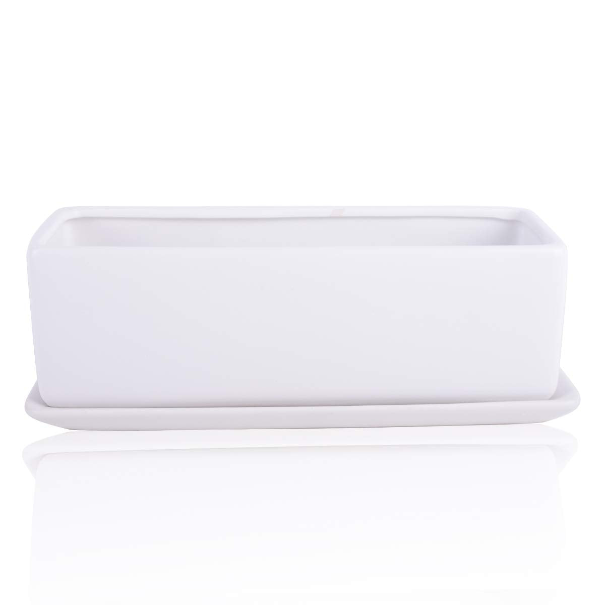 Vencer white ceramic planter with removable saucer for water containment