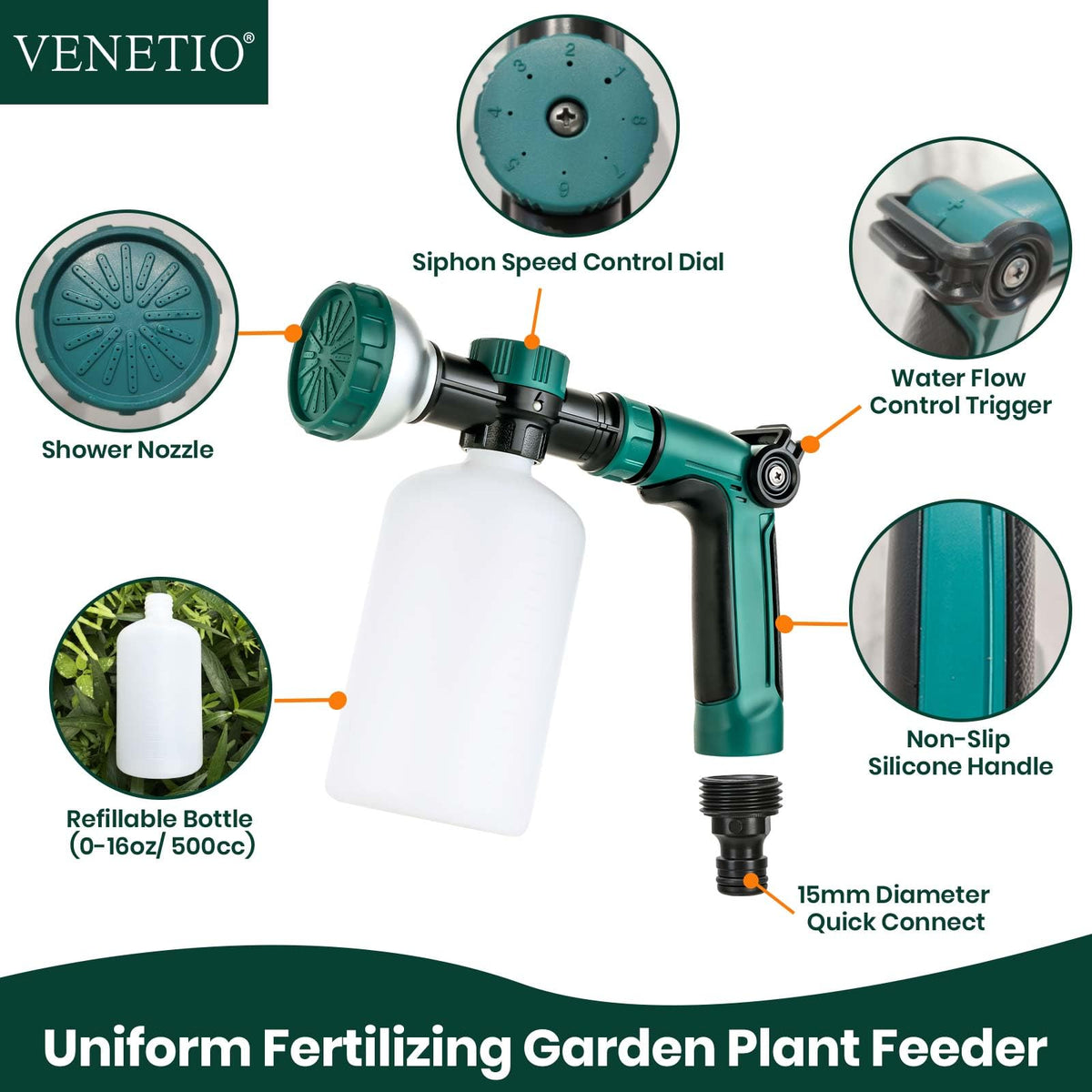 VENETIO detachable bottle doubles as a soap dispenser for cleaning tasks.