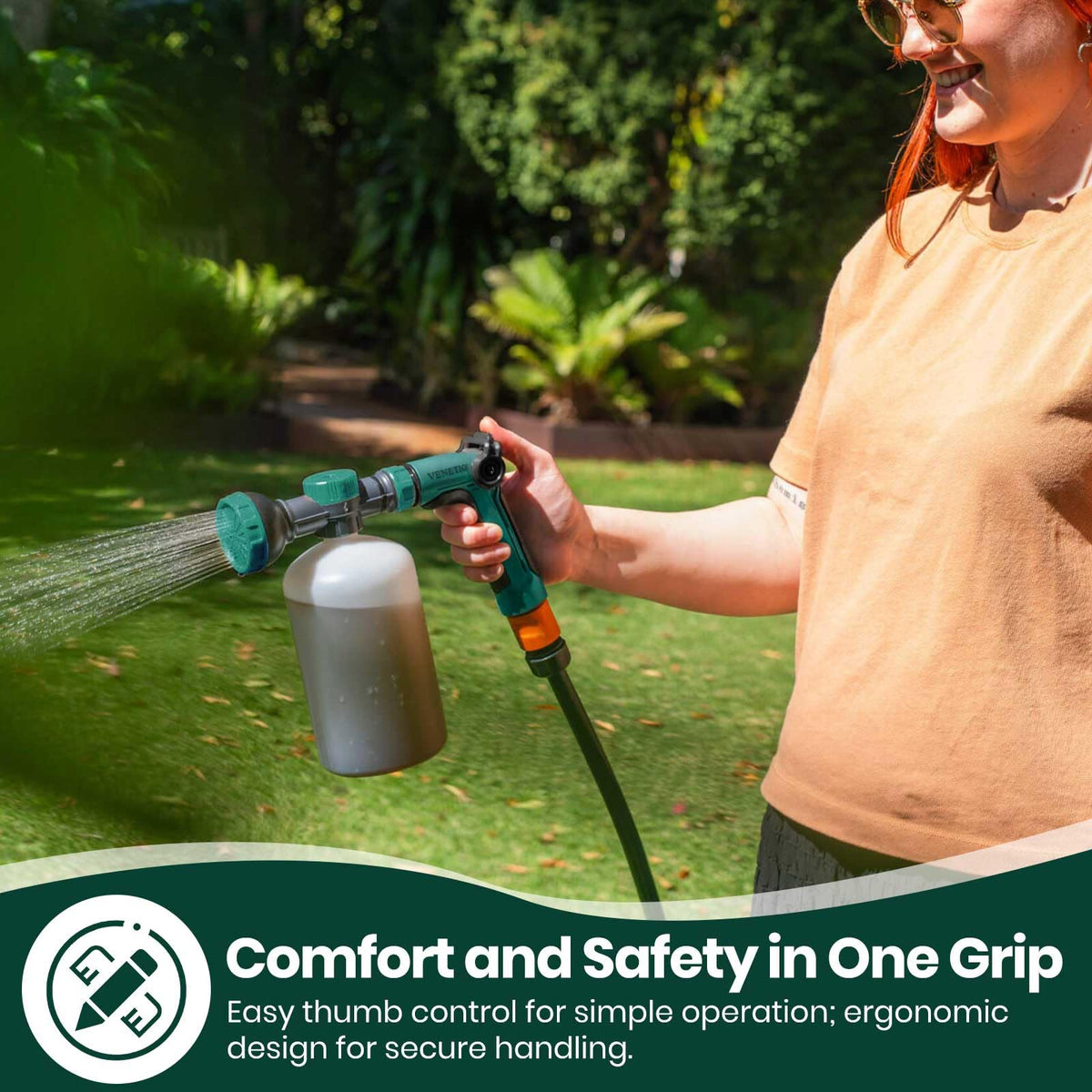VENETIO ergonomic sprayer with thumb trigger and non-slip grip