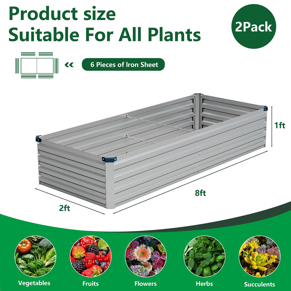 Vengarus 2-pack galvanized planters ideal for separate vegetables, herbs, or flowers.