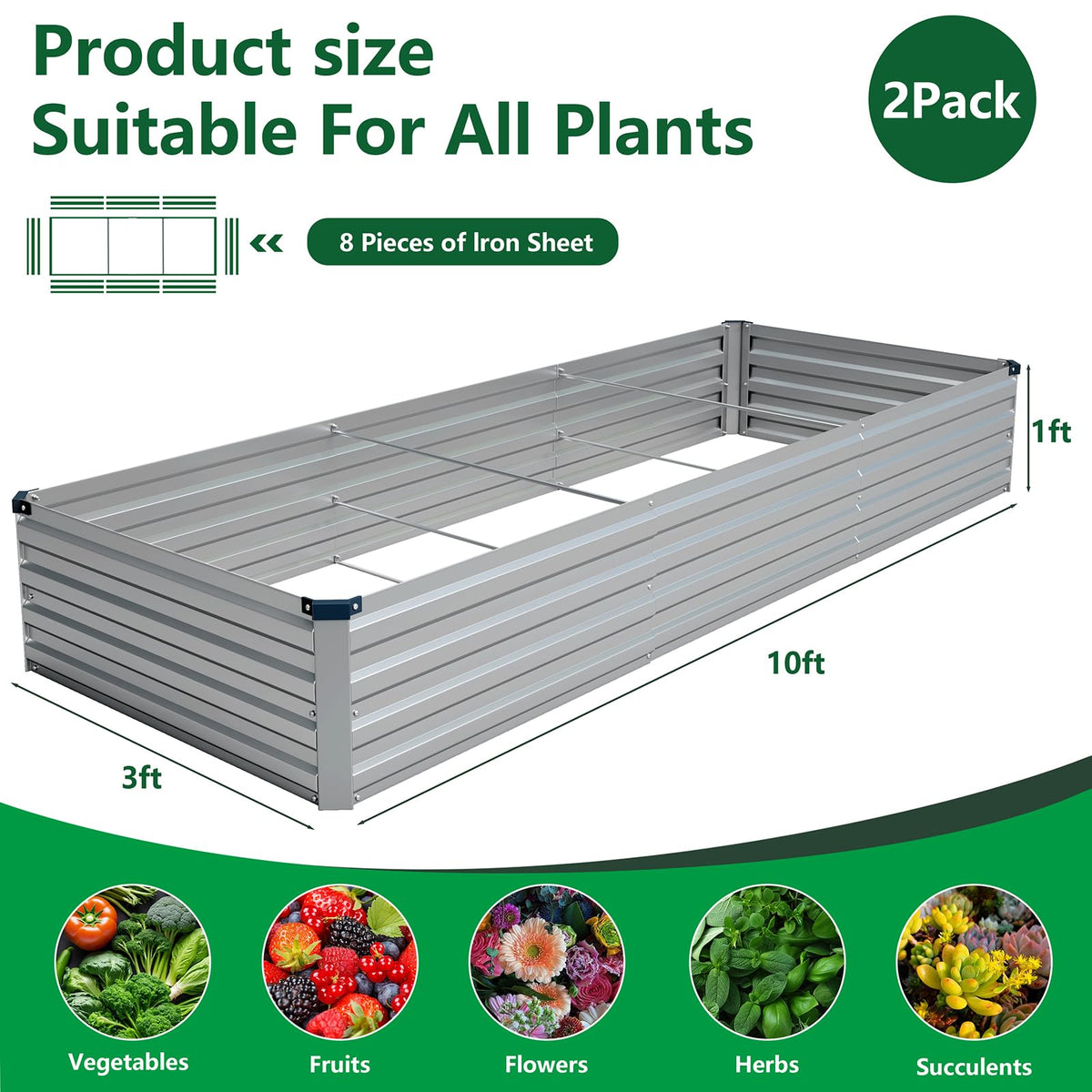 Vengarus galvanized steel bed shows rectangular design for efficient garden layouts.