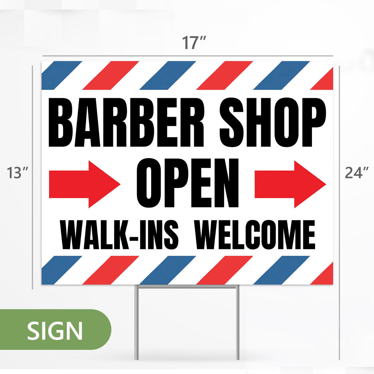 Venicor Barber Sign shows in-ground stake for quick outdoor setup