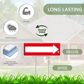 Venicor arrow sign set with stakes enables quick lawn or event directions.
