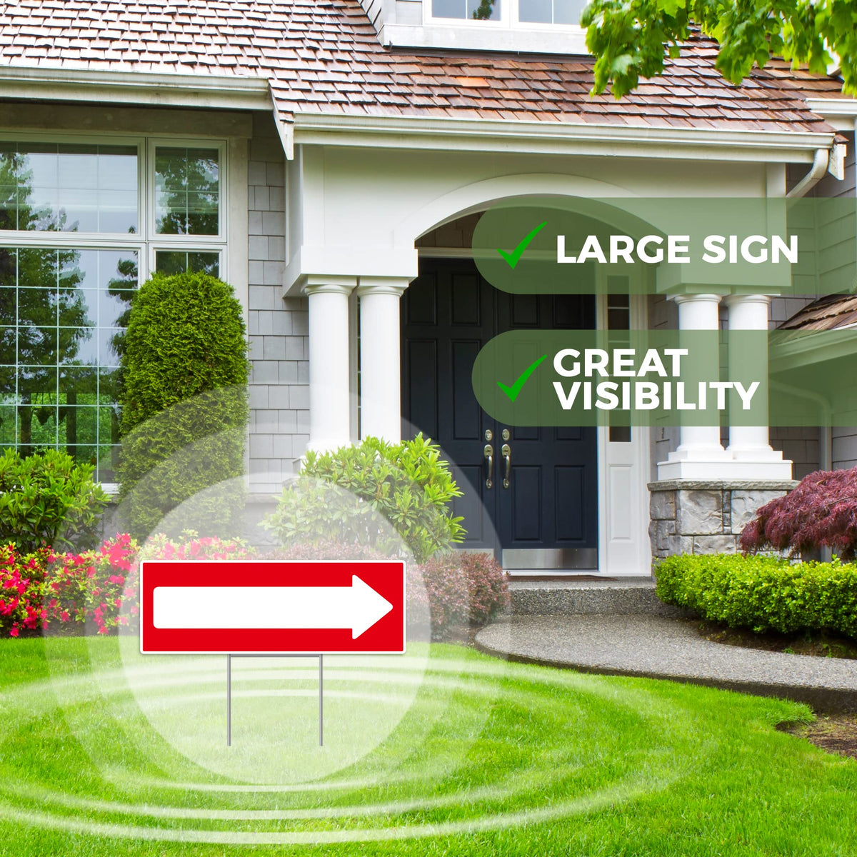Venicor directional arrow sign with UV fade-resistant ink retains color in sun.