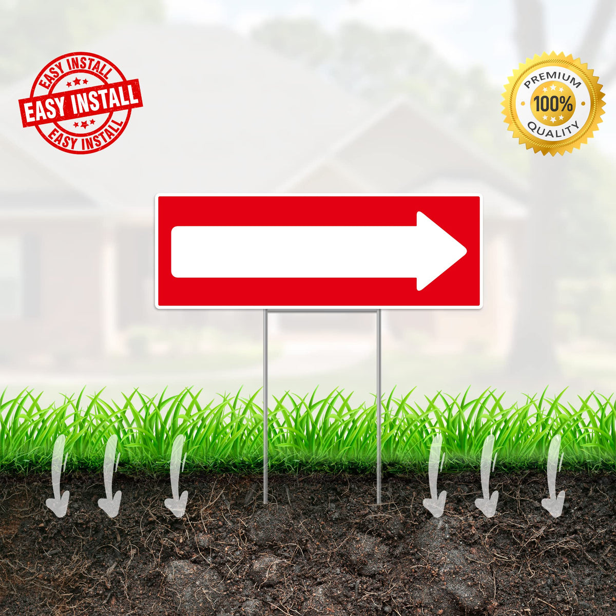 Venicor directional arrow sign weatherproof corrugated plastic withstands rain and wind.